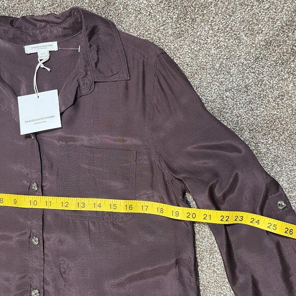 Beach lunch lounge Anthropologie Kimberly Top Women Shirt Small Brown Buttons - Picture 5 of 10